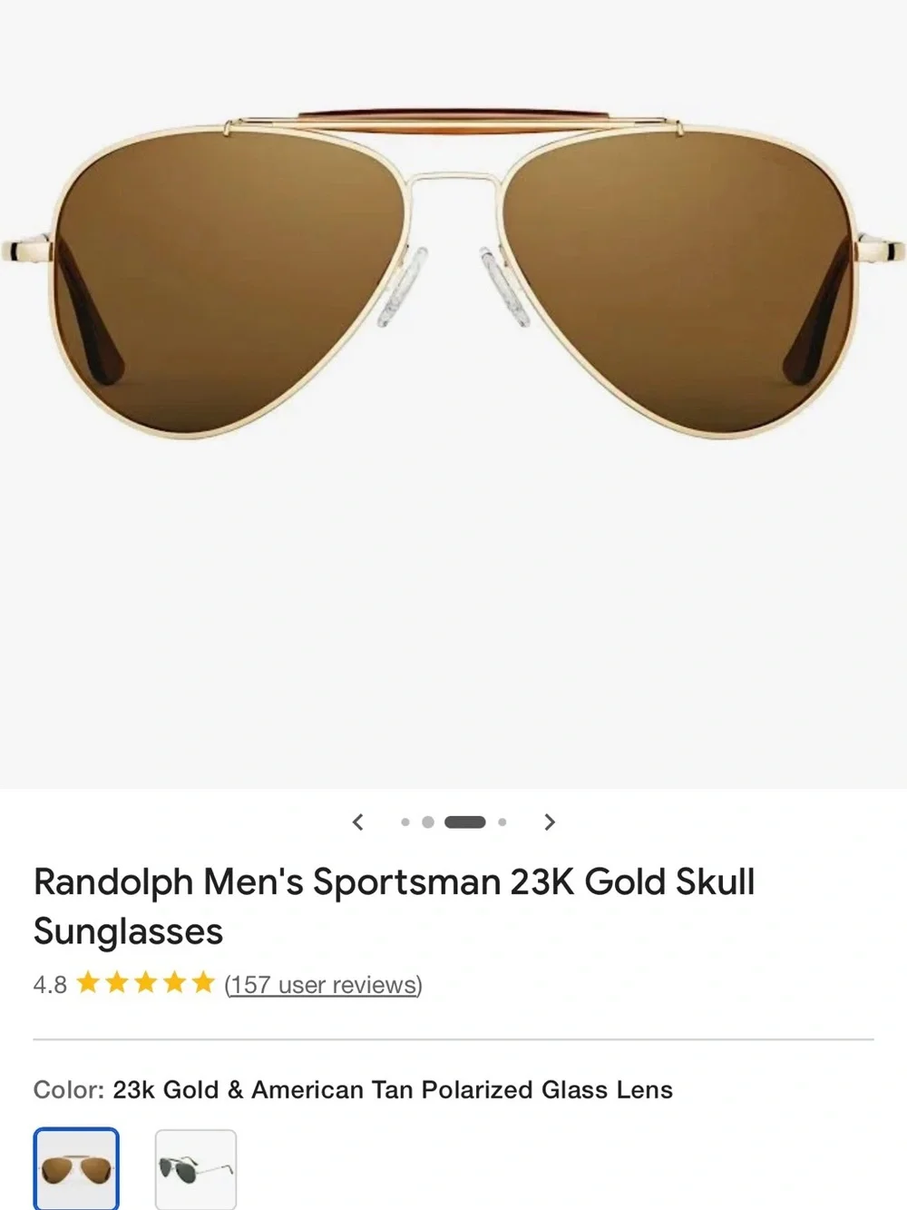Randolph Sportsman Aviator Sunglasses 23k GP 140mm